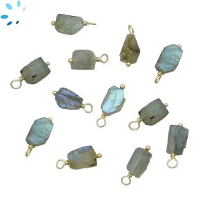 Labradorite Rough Sterling Silver Gold Plated Wire Wrapped  8x5 - 9x6mm 