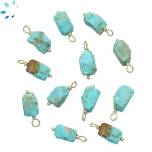 Turquoise Rough Sterling Silver Gold Plated Wire Wrapped 8x6 - 10x7mm 