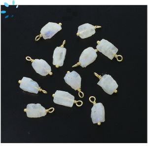 Rainbow Moonstone Rough Sterling Silver Gold Plated Wire Wrapped 8x6 - 10x6mm 