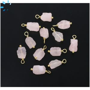 Rose Quartz Rough Sterling Silver Gold Plated Wire Wrapped 8x6 - 10x7mm 