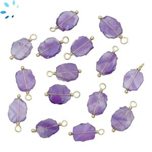 Amethyst Organic Slice Sterling Silver Gold Plated Wire Wrapped 10x8 - 11x9mm 