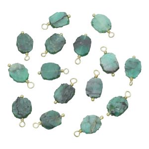 Raw Emerald Organic Slice Sterling Silver Gold Plated Wire Wrapped Charm 10x8 - 11x9mm 