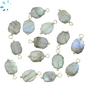 Labradorite Organic Slice Sterling Silver Gold Plated Wire Wrapped 10x8 - 11x9mm 