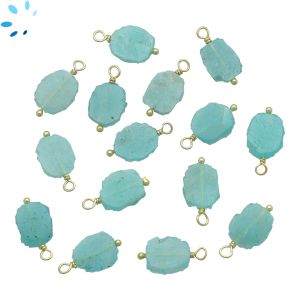 Amazonite Organic Slice Sterling Silver Gold Plated Wire Wrapped Charm 10x8 - 11x9mm 