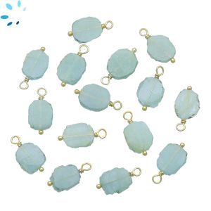 Aquamarine Organic Slice Sterling Silver Gold Plated Wire Wrapped Charm 10x8 - 11x9mm 