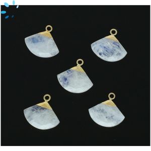 Rainbow Moonstone Faceted Gold Electroplated Fan 17x12 - 18x13mm 