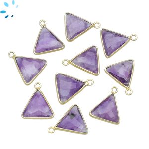 Amethyst Faceted Triangle Sterling Silver Gold Plated Bezel 12 - 13mm 