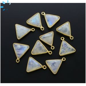 Rainbow Moonstone Faceted Triangle Sterling Silver Gold Plated Bezel 12 - 13mm 