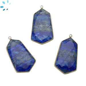 Lapis Faceted Hexagon Sterling Silver Gold Plated Pendant 36x21 mm 