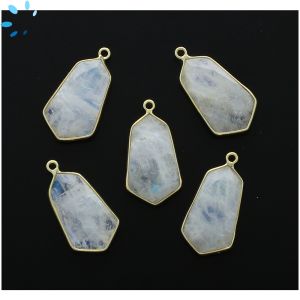 Rainbow Moonstone Faceted Hexagon Sterling Silver Gold Plated Pendant 23x13 mm 