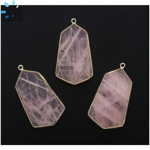 Rose Quartz Faceted Hexagon Sterling Silver Gold Plated Pendant 36x21 mm 