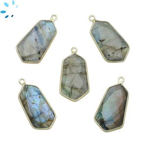 Labradorite Faceted Hexagon Sterling Silver Gold Plated Pendant 23x13 - 24x13mm 