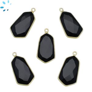 Black Onyx Faceted Hexagon Sterling Silver Gold Plated Pendant 23x13mm 