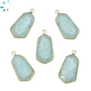 Aquamarine Faceted Hexagon Sterlinmg Silver Gold Plated Pendant 23x13 - 24x13mm 