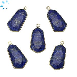Lapis Faceted Hexagon Sterling Silver Gold Plated Pendant 22x13 - 23x13mm 