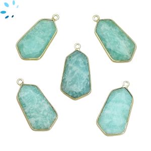 Amazonite Faceted Hexagon Sterling Silver Gold Plated Pendant 23x13 - 24x13mm 