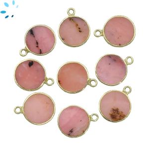  Pink Opal Smooth Coin Sterling Silver Gold Plated Bezel Charm 12.5mm 