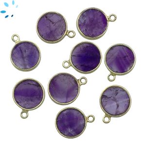 Amethyst Smooth Coin Sterling Silver Gold Plated Bezel 12.5mm 