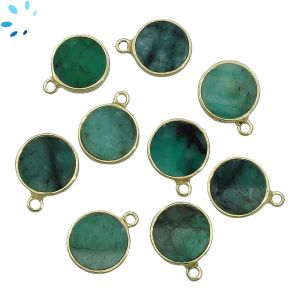 Raw Emerald Smooth Coin Sterling Silver Gold Plated Bezel Charm 12.5mm 