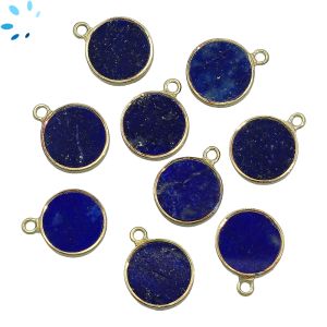 Lapis Smooth Coin Sterling Silver Gold Plated Bezel 12.5mm 