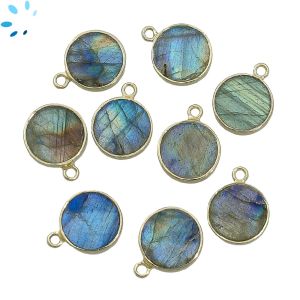 Labradorite Smooth Coin Sterling Silver Gold Plated Bezel 12.5mm 
