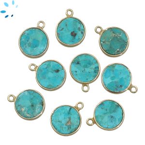 Turquoise Smooth Coin Sterling Silver Gold Plated Bezel 12.5mm 