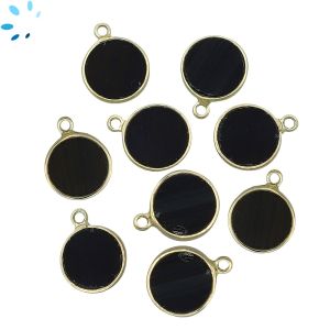 Black Onyx Smooth Coin Sterling Silver Gold Plated Bezel 12.5 mm 