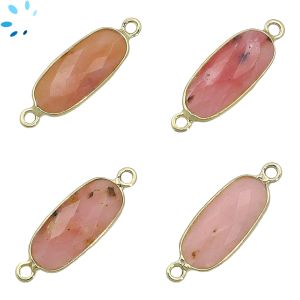 Pink Opal Faceted Rounded Rectangle  Sterling Silver Gold Plated Bezel Connector 17x8 - 18x8 mm 