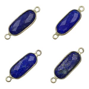 Lapis Faceted Rounded Rectangle  Sterling Silver Gold Plated Bezel Connector 16x7 - 17x8 mm 