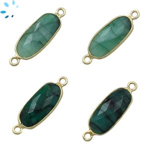 Raw Emerald Rounded Rectangle  Sterling Silver Gold Plated Bezel Connector 17x8mm 