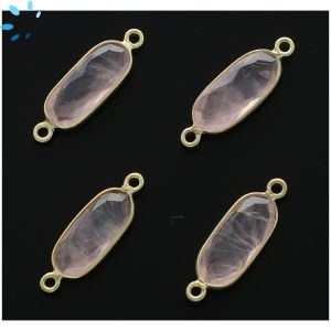 Rose Quartz Rounded Rectangle  Sterling Silver Gold Plated Bezel Connector 16x7 - 17x8mm 
