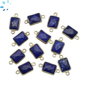 Lapis Faceted Rectangle  Sterling Silver Gold Plated Bezel Connector 11x8.5mm 