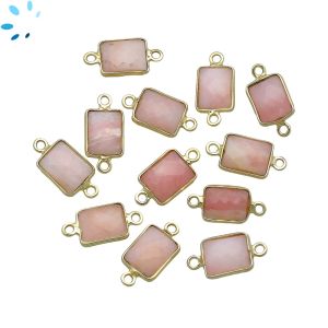 Pink Opal Faceted Rectangle Sterling Silver Gold Plated Bezel Connector 11x8.5mm 