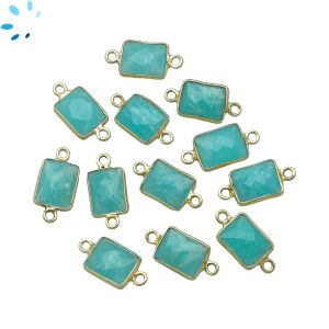 Amazonite Faceted Rectangle Sterling Silver Gold Plated Bezel Connector 11x8.5mm 