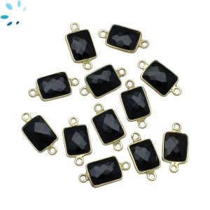 Black Onyx Faceted Rectangle Sterling Silver Gold Plated Bezel Connector 11x8.5mm 