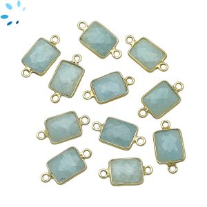 Aquamarine Faceted Rectangle Sterling Silver Gold Plated Bezel Connector 11x8.5mm 