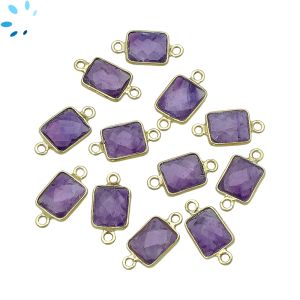 Amethyst Faceted Rectangle Sterling Silver Gold Plated Bezel Connector 11x8.5mm 