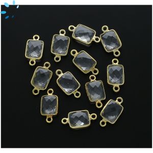 Crystal Quartz Faceted Rectangle Sterling Silver Gold Plated Bezel Connector 11x8.5mm 