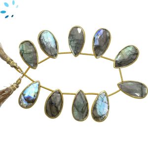 Sterling Silver Gold Plated Bezel Set Labradorite Top Drill Pear Shape 25x12Mm