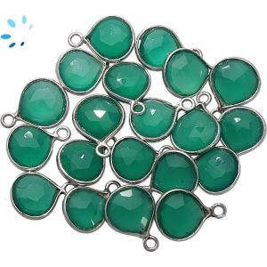 Green Onyx Sterling Silver Heart Shape Bezel 8 - 9 mm 