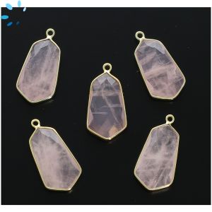 Rose Quartz Faceted Hexagon Sterling Silver Gold Plated Pendant 23x13 - 24x13mm 