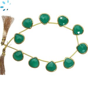 Sterling Silver Gold Plated Bezel Set Green Onyx Top Drill Heart Shape 12mm