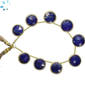 Sterling Silver Gold Plated Bezel Set Lapis Top Drill Coin Shape 14 mm 