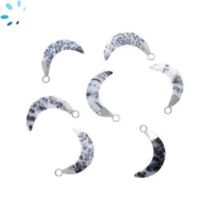Dendrite Opal  Moon Shape 15x5 Mm Electroplated Charm 
