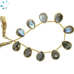 Sterling Silver Gold Plated Bezel Set Labradorite Top Drill Pear Shape 14x11 - 15x12mm 