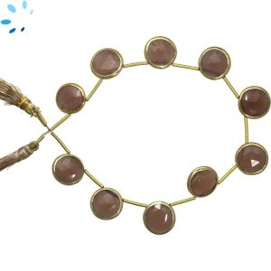 Sterling Silver Gold Plated Bezel Set Brown Moonstone Top Drill Coin Shape 11-13Mm