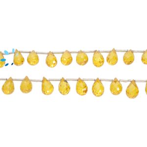 Yellow Citrine Cubic Zirconia Drop Shape Faceted Beads 8x5 - 9x6mm 