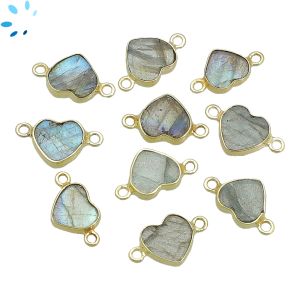 Labradorite Smooth Heart Sterling Silver Gold Plated Pendant 9 - 10mm 