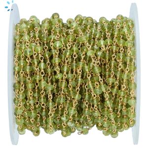 Peridot Faceted Button 3.5 - 4 mm Sterling Silver Gold Plated Rosary Style Beaded Chain Per Foot