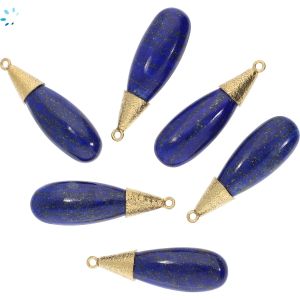 Lapis Smooth Long Pear Silver Gold Plated Cap Pendant 32x10 - 33x10 mm 